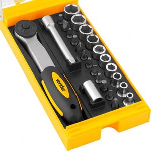 Jogo Soquete Sextavado com Ponteira Jogo com 25Pcs 1/4  4 a13mm Vonder