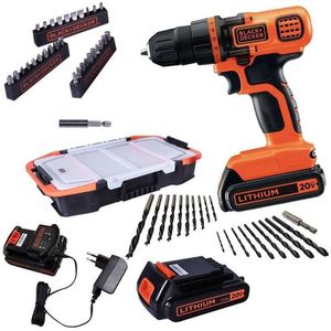 Parafusadeira Furadeira Bateria 20V 3/8" Jogo com 45 Pcs Black e Decker Bivolt