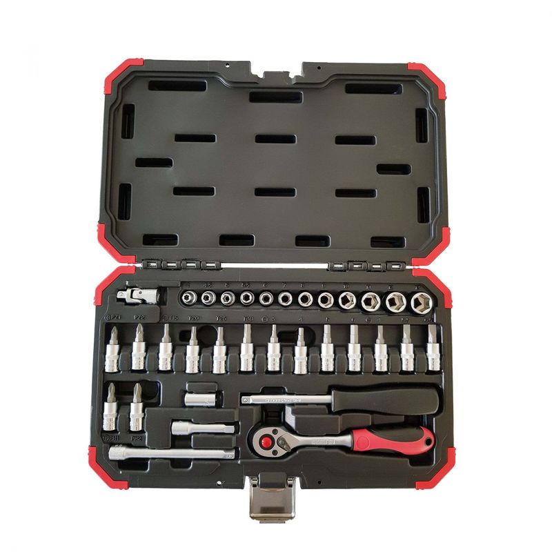 Jogo-Soquetes-1-4-com-33-Pcs-Sextavado-4-13MM-Gedore-Red