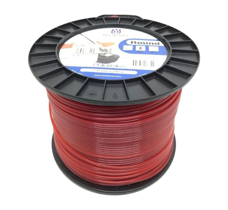 Fio-Nylon-3-0mm-Redondo-Vermelho-Rolo-com-240-Metros-Husqvarna-Original