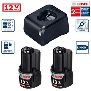 Combo Carregador GAL 12V-20 Bivolt Bosch e 2 baterias 12V 2,0 Ah
