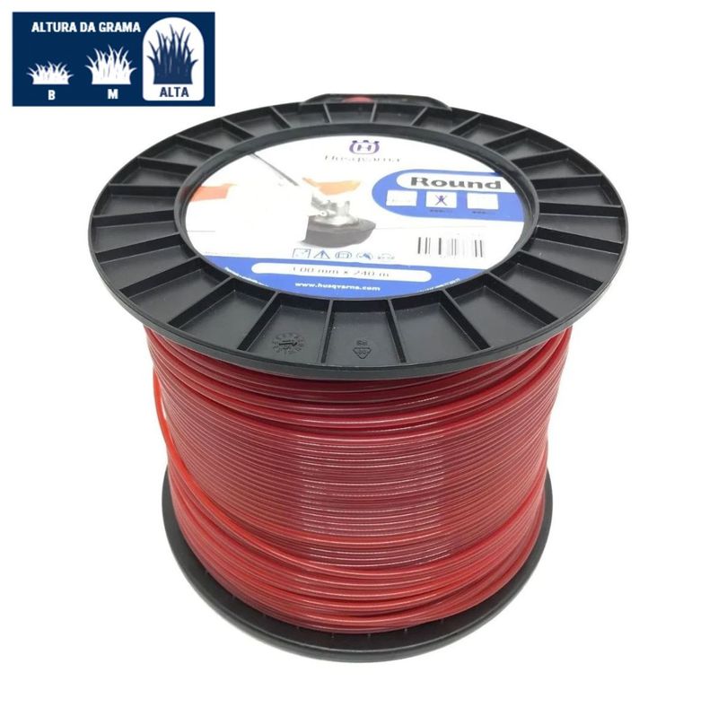 Fio-Nylon-2-7mm-Redondo-Vermelho-Rolo-com-240-Metros-Husqvarna-Original