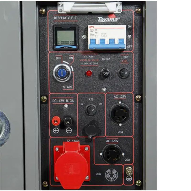 Gerador-a-Diesel-Cabinado-7-5KVA-Toyama-TDG8500SLE3DXP-Partida-Eletrica-220V-Trifasica