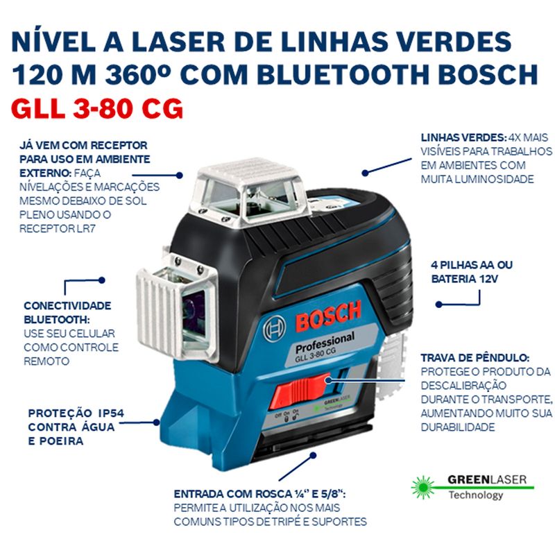 Nivel-a-Laser-360--Bluetooth-Bosch-GLL-3-80-CG-de-linhas-verdes-120m