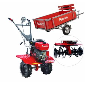 Motocultivador à Gasolina BTTG6.5-800 com Carreta Agrícola BCA300M Branco