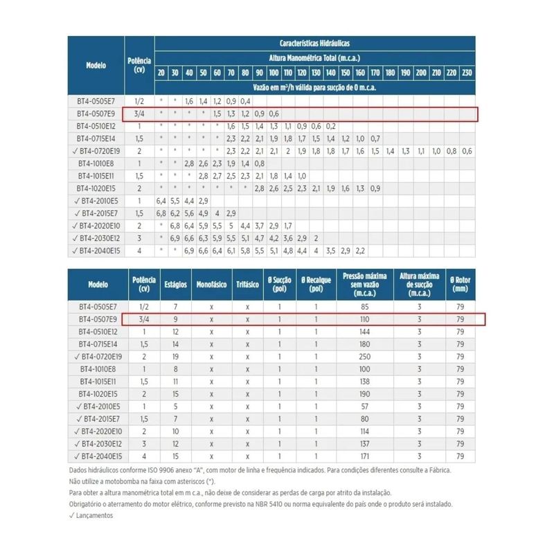 Motobomba Centrifuga 9 Estagios Schneider Bt4-0507e9 3-4cv 220-440 Volts