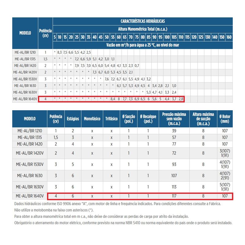 Motobomba Centrifuga 6 Estagios Schneider ME-BR 1640V 4CV 220-380-440-760V